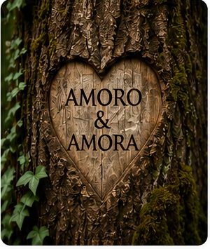 Amoro and Amoura carved into a tree
